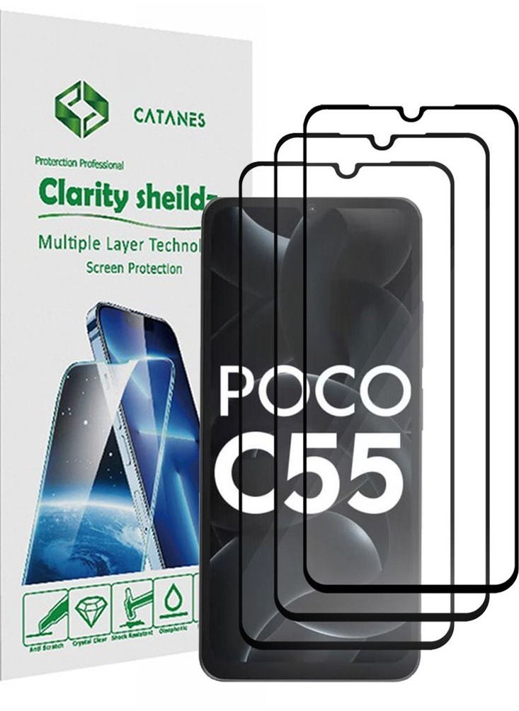 CATANES 3 Pack For Xiaomi Poco C55 Screen Protector Tempered Glass Full Glue Back  - Image 1