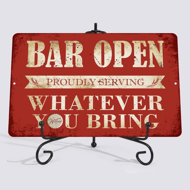 Yniaun Decor Vintage Bar Sign Decor Funny Bar علامات معدنية مفتوحة للمنزل بار Man Cave Decords - 8 × 12 بوصة داخلية وخارجية - تقدم بفخر كل ما تحضره - Image 2