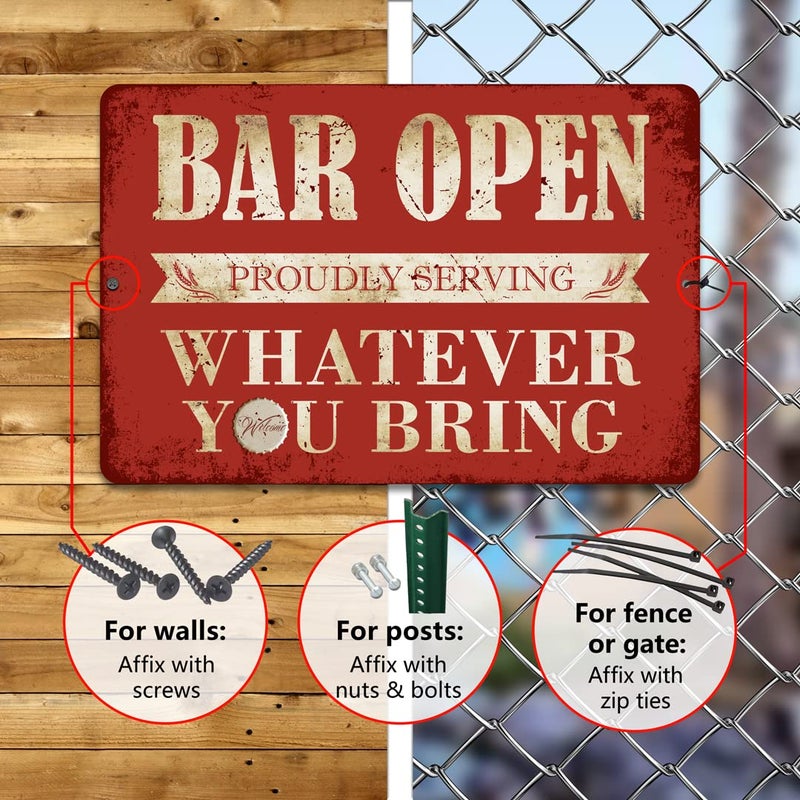 Yniaun Decor Vintage Bar Sign Decor Funny Bar علامات معدنية مفتوحة للمنزل بار Man Cave Decords - 8 × 12 بوصة داخلية وخارجية - تقدم بفخر كل ما تحضره - Image 4