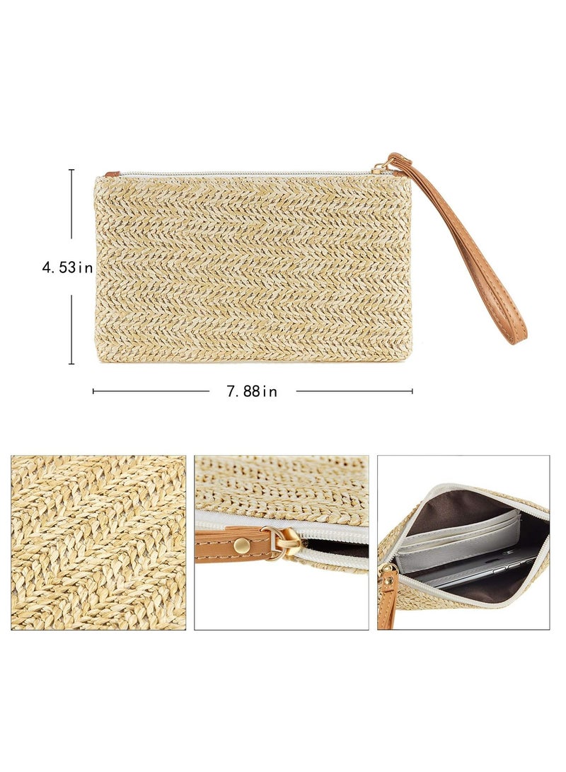 Oasisgalore 2 Pieces Women Straw Clutch Purse Straw Handbag for Women Summer Beach Straw Bag Bohemian Wristlet Bag - Image 2