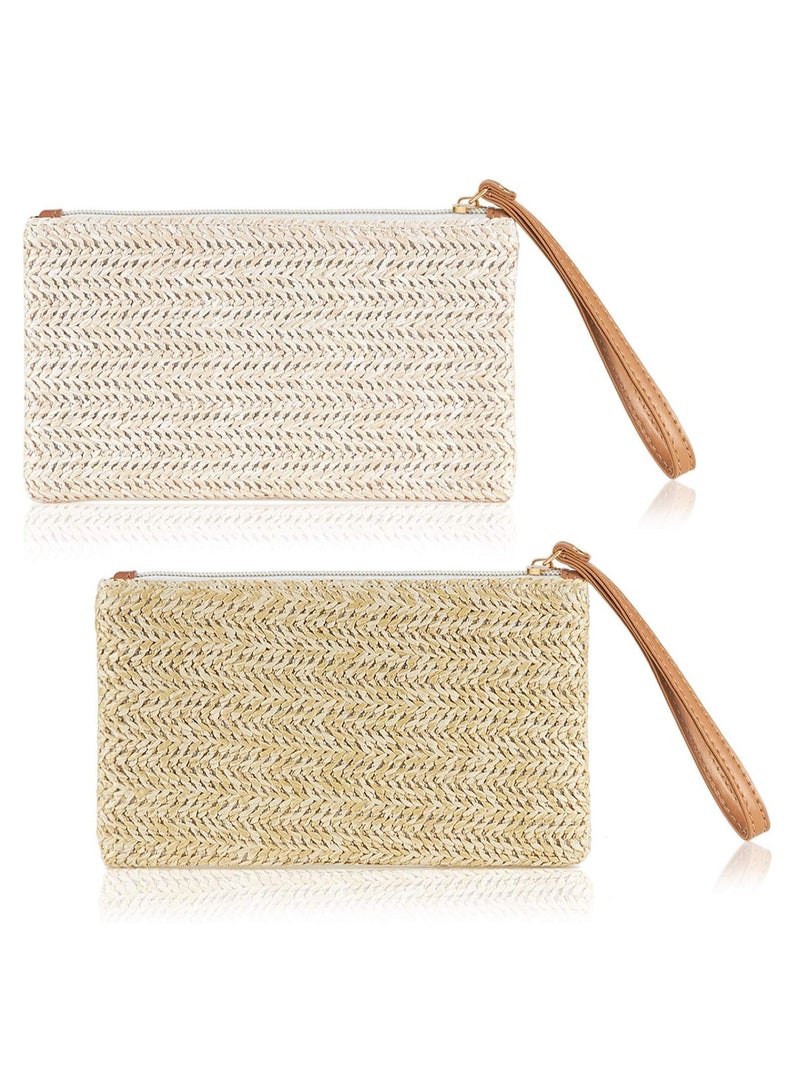 Oasisgalore 2 Pieces Women Straw Clutch Purse Straw Handbag for Women Summer Beach Straw Bag Bohemian Wristlet Bag - Image 1