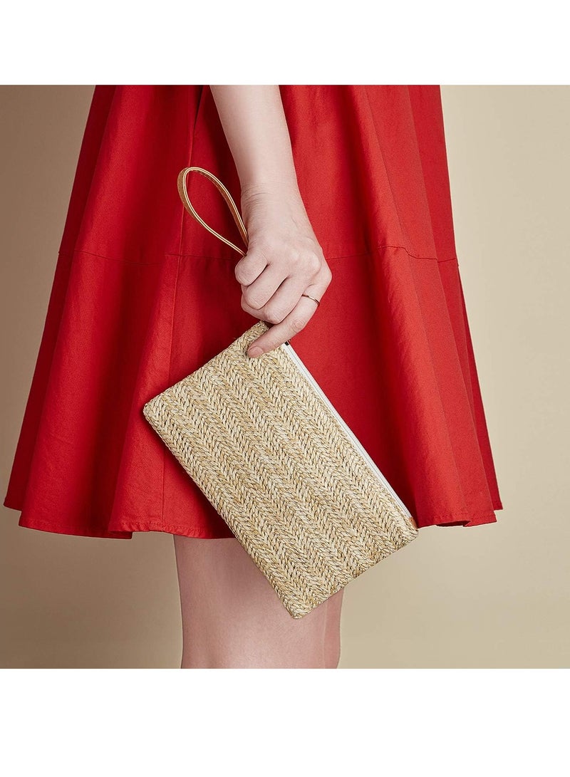 Oasisgalore 2 Pieces Women Straw Clutch Purse Straw Handbag for Women Summer Beach Straw Bag Bohemian Wristlet Bag - Image 5