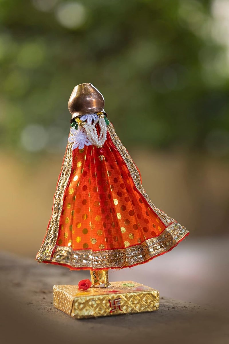 Punyatva Readymade Gudhi Orange Medium Maharashtrian Festival Gudi Padwa StandGudiPadwa Decoration Showpiece with Copper Vessel MediumGudhiPadwa GiftGudhi Padawa Dcor - Image 2