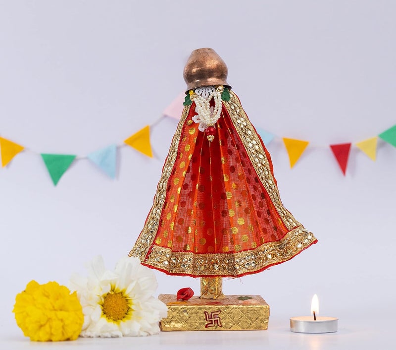 Punyatva Readymade Gudhi Orange Medium Maharashtrian Festival Gudi Padwa StandGudiPadwa Decoration Showpiece with Copper Vessel MediumGudhiPadwa GiftGudhi Padawa Dcor - Image 1