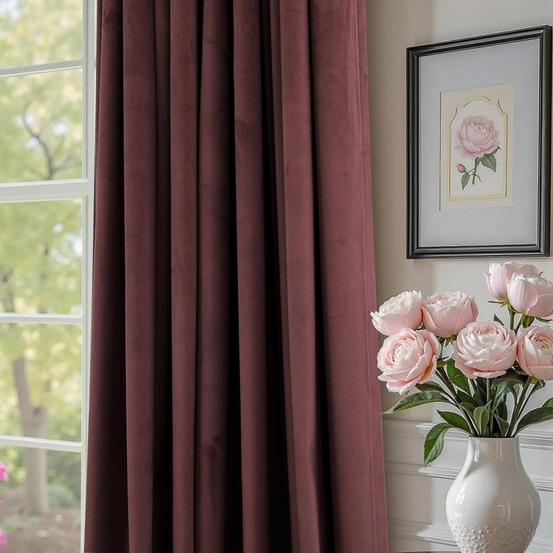 Pitalk Ruby Wine Velvet Curtains 96 Inches Long for Living Room 2 Panels Light Blocking Energy Efficient Cute Pretty Drape Thick Privacy Nursery Girls Curtain for Bedroom Dining Mauve Plum Colored 96 Length - Image 3