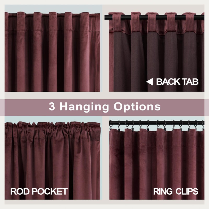 Pitalk Ruby Wine Velvet Curtains 96 Inches Long for Living Room 2 Panels Light Blocking Energy Efficient Cute Pretty Drape Thick Privacy Nursery Girls Curtain for Bedroom Dining Mauve Plum Colored 96 Length - Image 4