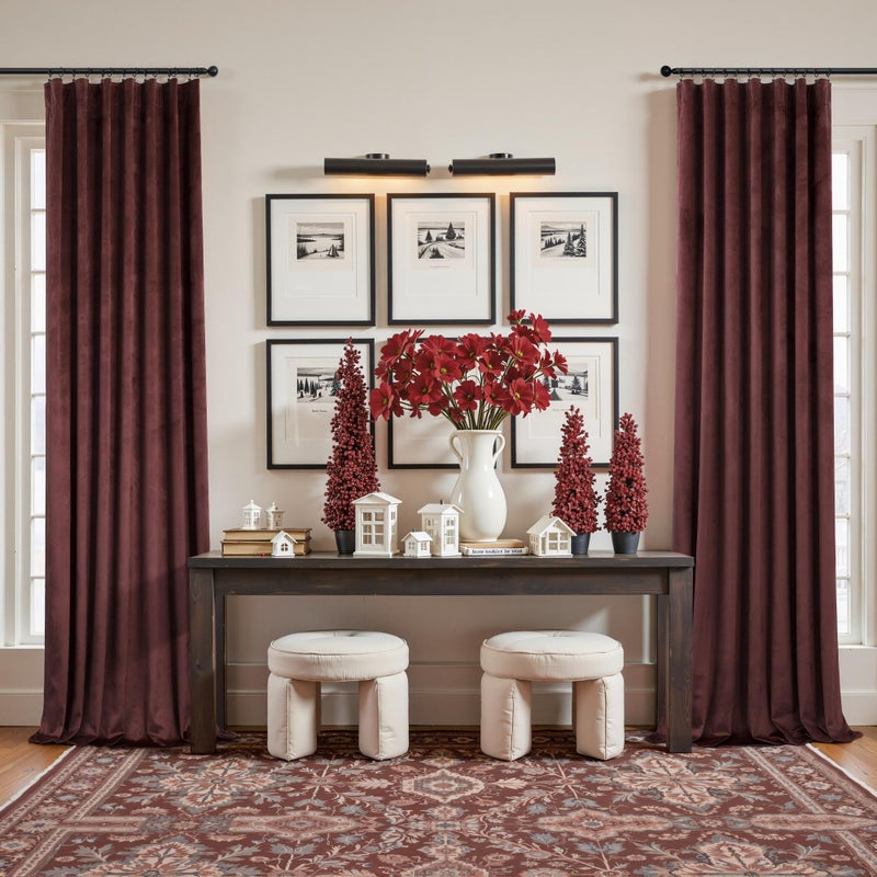 Pitalk Ruby Wine Velvet Curtains 96 Inches Long for Living Room 2 Panels Light Blocking Energy Efficient Cute Pretty Drape Thick Privacy Nursery Girls Curtain for Bedroom Dining Mauve Plum Colored 96 Length - Image 5