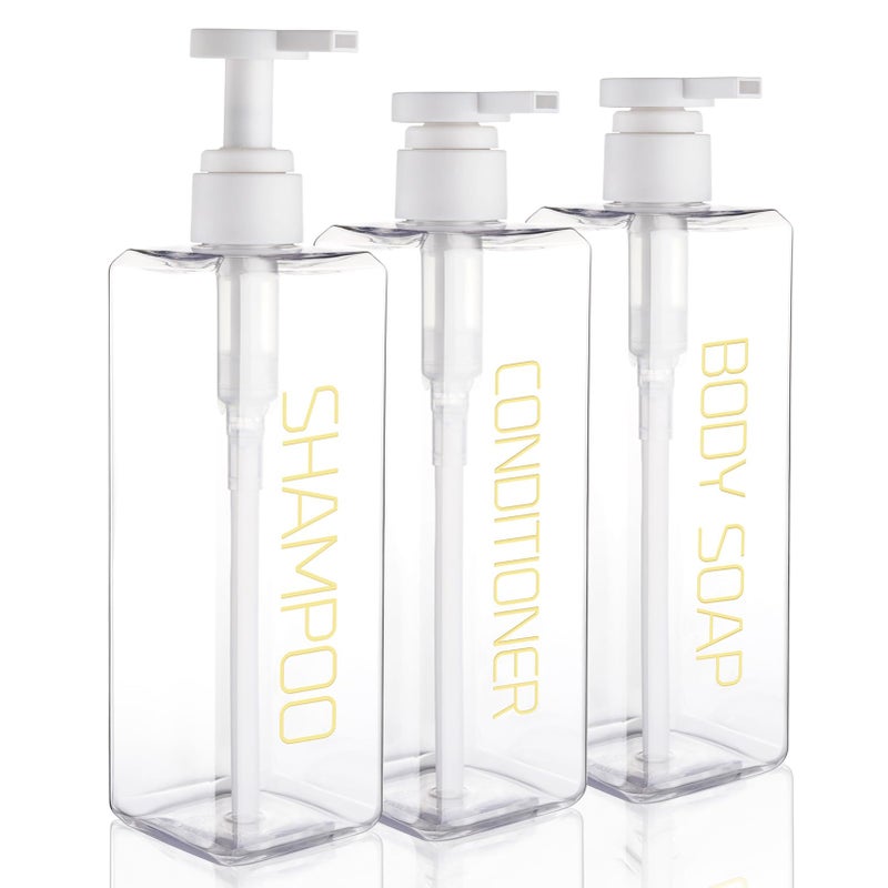 Shampoo and Conditioner Dispenser Shower Soap Bottles 3 Pack 550ml186oz Refillable Shampoo Pump Bottle Dispenser Plastic Empty Body Wash Dispensers with Stylish Permanent Labels for Bathroom Clear