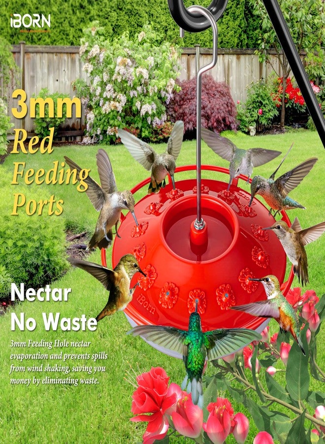 iBorn Hummingbird Feeders for Outdoors Hanging,Bee Proof Hummingbird Feeder with 14 Feeding Ports,13 OZ Saucer Humming Bird Feeders with Ant Moat,Ant Proof No Leak,Easy to Clean and Refill,2 Pack,Red - Image 2