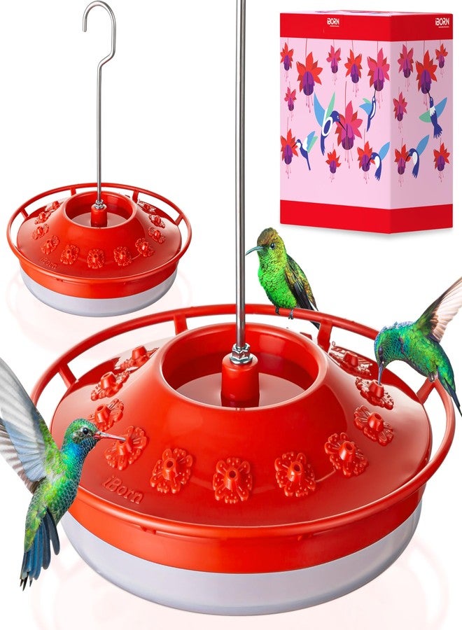 iBorn Hummingbird Feeders for Outdoors Hanging,Bee Proof Hummingbird Feeder with 14 Feeding Ports,13 OZ Saucer Humming Bird Feeders with Ant Moat,Ant Proof No Leak,Easy to Clean and Refill,2 Pack,Red - Image 1