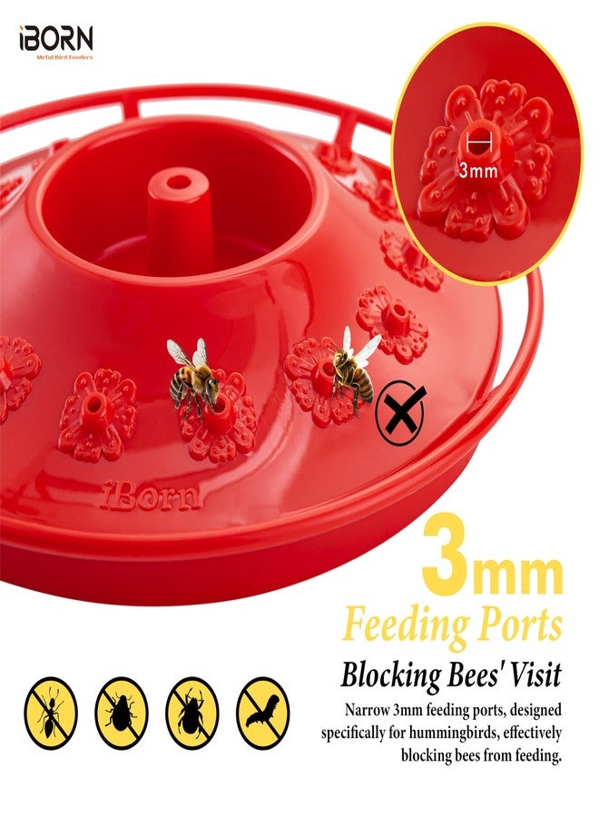 iBorn Hummingbird Feeders for Outdoors Hanging,Bee Proof Hummingbird Feeder with 14 Feeding Ports,13 OZ Saucer Humming Bird Feeders with Ant Moat,Ant Proof No Leak,Easy to Clean and Refill,2 Pack,Red - Image 3