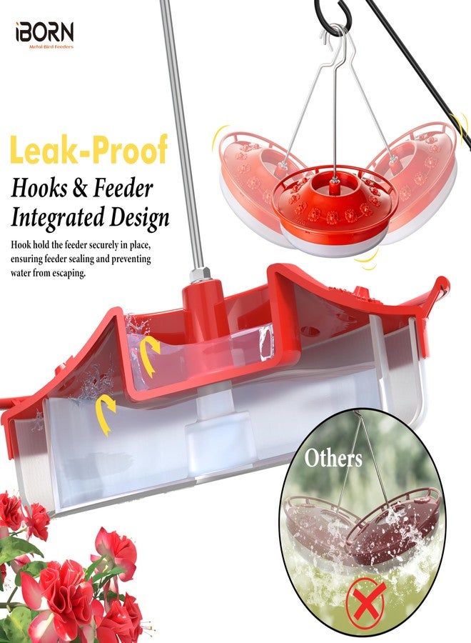 iBorn Hummingbird Feeders for Outdoors Hanging,Bee Proof Hummingbird Feeder with 14 Feeding Ports,13 OZ Saucer Humming Bird Feeders with Ant Moat,Ant Proof No Leak,Easy to Clean and Refill,2 Pack,Red - Image 4