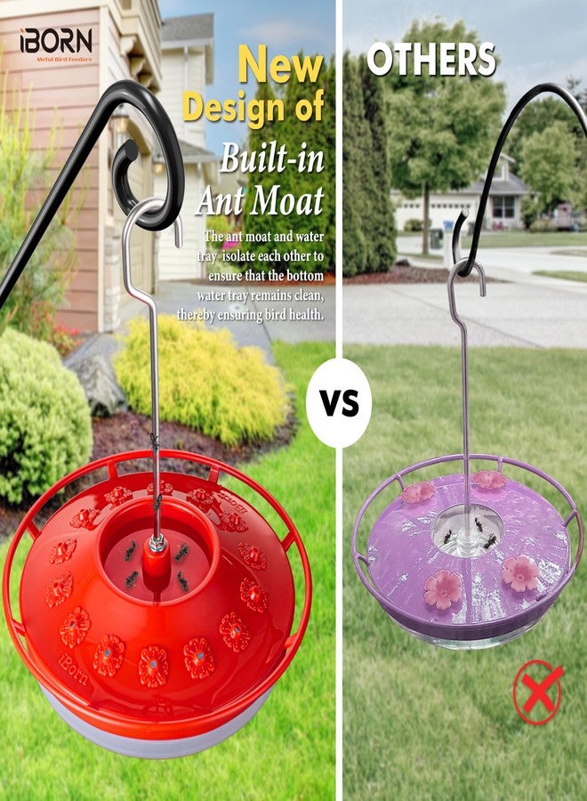 iBorn Hummingbird Feeders for Outdoors Hanging,Bee Proof Hummingbird Feeder with 14 Feeding Ports,13 OZ Saucer Humming Bird Feeders with Ant Moat,Ant Proof No Leak,Easy to Clean and Refill,2 Pack,Red - Image 5