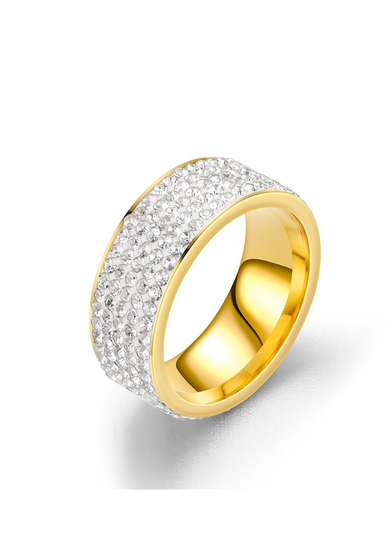 ROMAD 8MM Titanium Steel Five-Row Diamond Ring – Fashion Ring with AAA Clear Diamonds, Handcrafted, Hypoallergenic, Scratch-Resistant, Wedding & Daily Jewelry  - Image 1