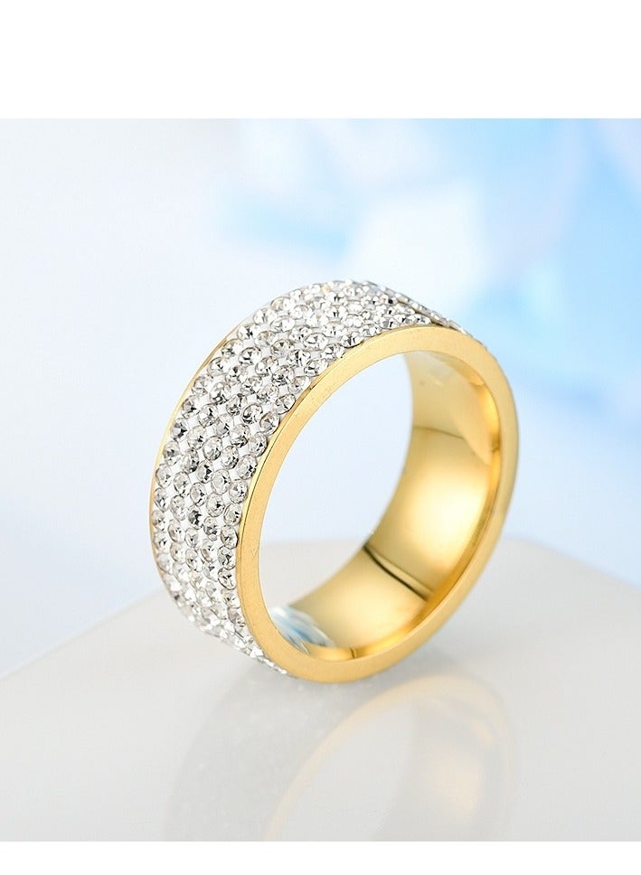 ROMAD 8MM Titanium Steel Five-Row Diamond Ring – Fashion Ring with AAA Clear Diamonds, Handcrafted, Hypoallergenic, Scratch-Resistant, Wedding & Daily Jewelry  - Image 2