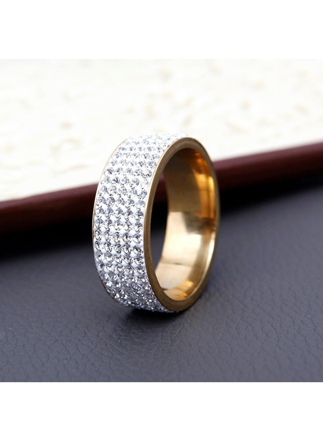 ROMAD 8MM Titanium Steel Five-Row Diamond Ring – Fashion Ring with AAA Clear Diamonds, Handcrafted, Hypoallergenic, Scratch-Resistant, Wedding & Daily Jewelry  - Image 3