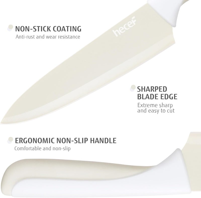 hecef 15 Pieces Kitchen Knife Set with Built-in Sharpening Wooden Block, Dishwasher Safe, High Carbon Stainless Steel Knife Block Set with Steak Knives, Kitchen Scissors, Cream White - Image 3