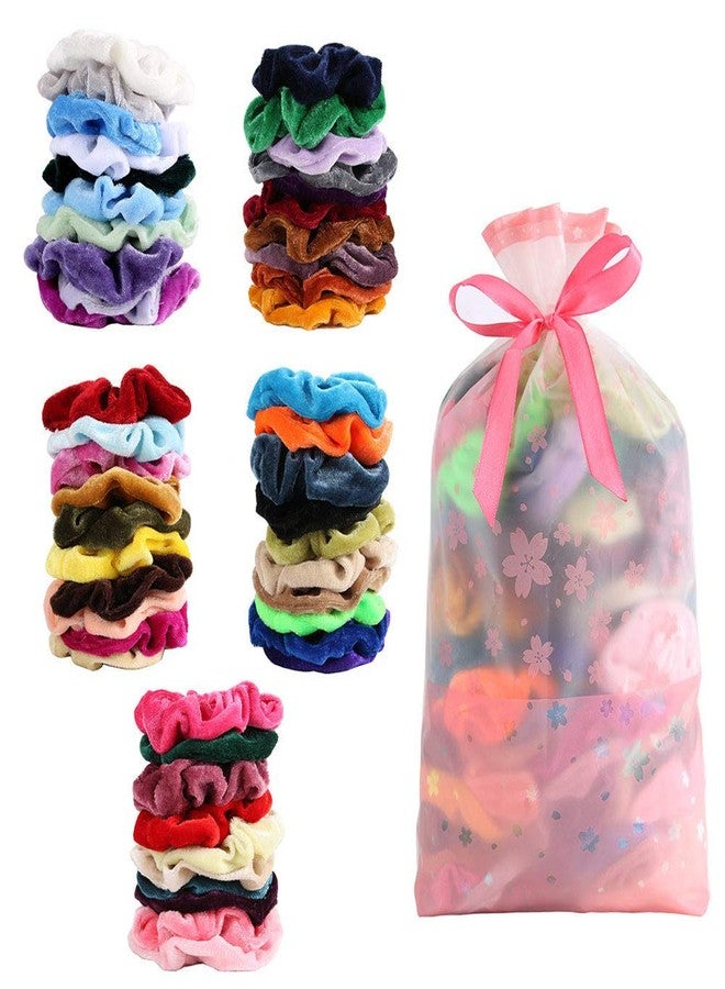 LOVEF 50 Pcs Premium Velvet Hair Scrunchies Hair Bands for Women or Girls Hair Accessories with Gift Bag,Great Gift for Holiday Seasons - Image 1