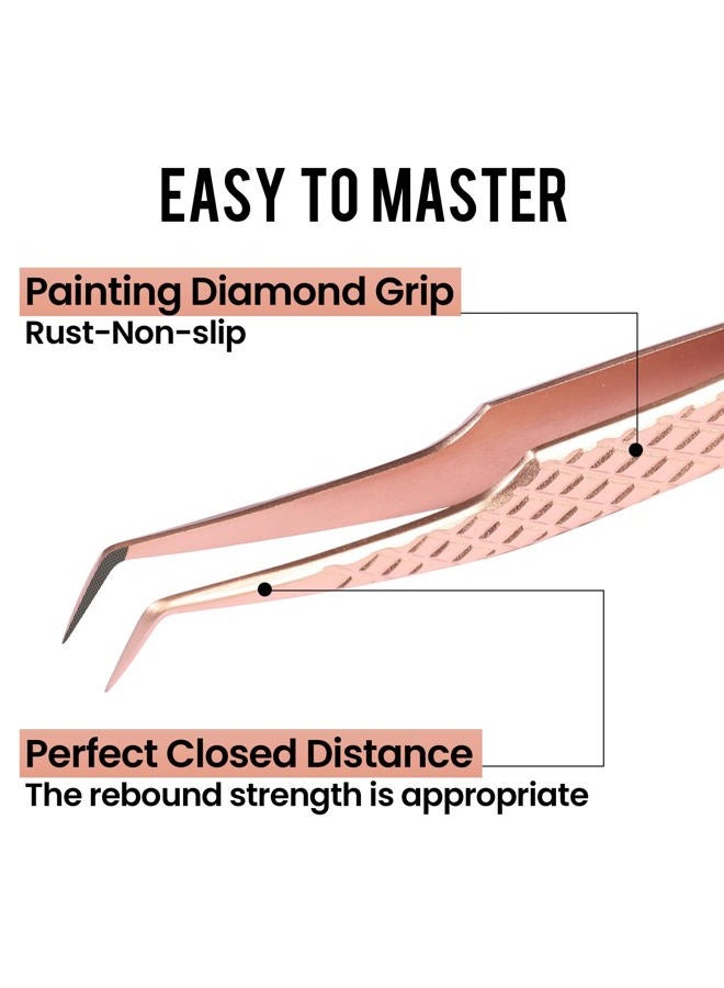 CL CAMILLASH Fiber Tip Lash Tweezers For Eyelash Extension 4 Pcs Tweezers Professional Artist Tech Work Kit Tools,Best Volume Eyelash Lashes Extensions Precision Supplies Volume Boot 90 45 Degree(Rose Gold) - Image 3