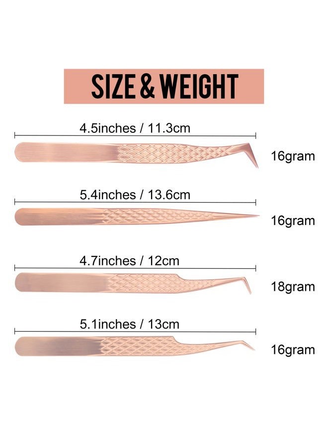 CL CAMILLASH Fiber Tip Lash Tweezers For Eyelash Extension 4 Pcs Tweezers Professional Artist Tech Work Kit Tools,Best Volume Eyelash Lashes Extensions Precision Supplies Volume Boot 90 45 Degree(Rose Gold) - Image 4