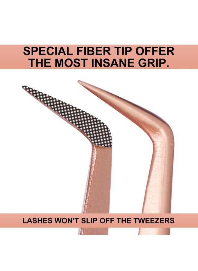 CL CAMILLASH Fiber Tip Lash Tweezers For Eyelash Extension 4 Pcs Tweezers Professional Artist Tech Work Kit Tools,Best Volume Eyelash Lashes Extensions Precision Supplies Volume Boot 90 45 Degree(Rose Gold) - Image 2