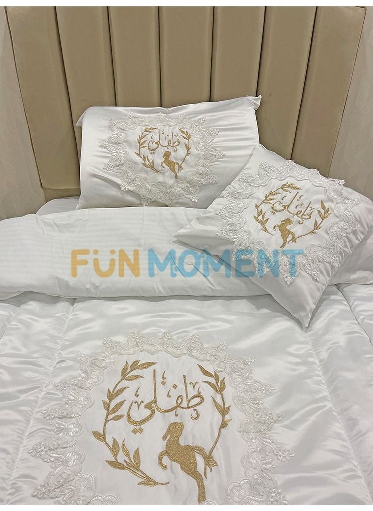 Golden embroidered baby bedding set - size 1.4×2m