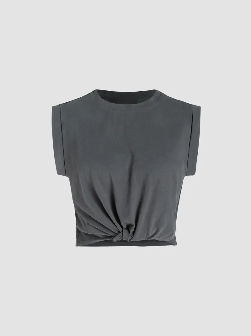 HICCUP Basic Crew Neck Cropped T-Shirt
