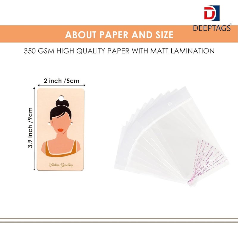 DEEPTAGS Printed Jewellery Display Cards with Transparent Plastic Bags for Bracelet, Earring, Necklace, Jewelry - Peach, 100 PCS - Image 2