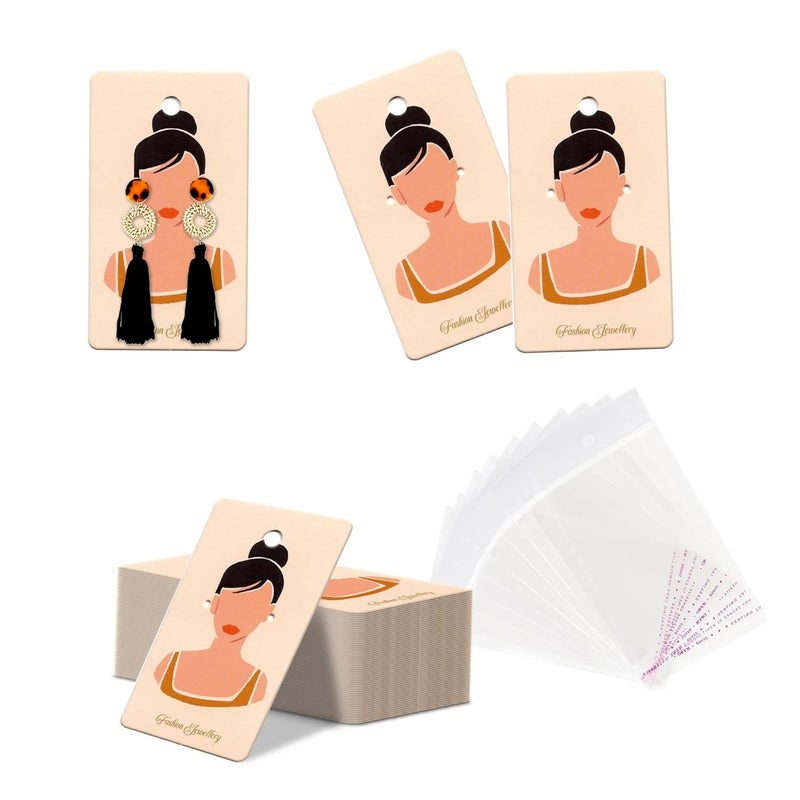 DEEPTAGS Printed Jewellery Display Cards with Transparent Plastic Bags for Bracelet, Earring, Necklace, Jewelry - Peach, 100 PCS - Image 1
