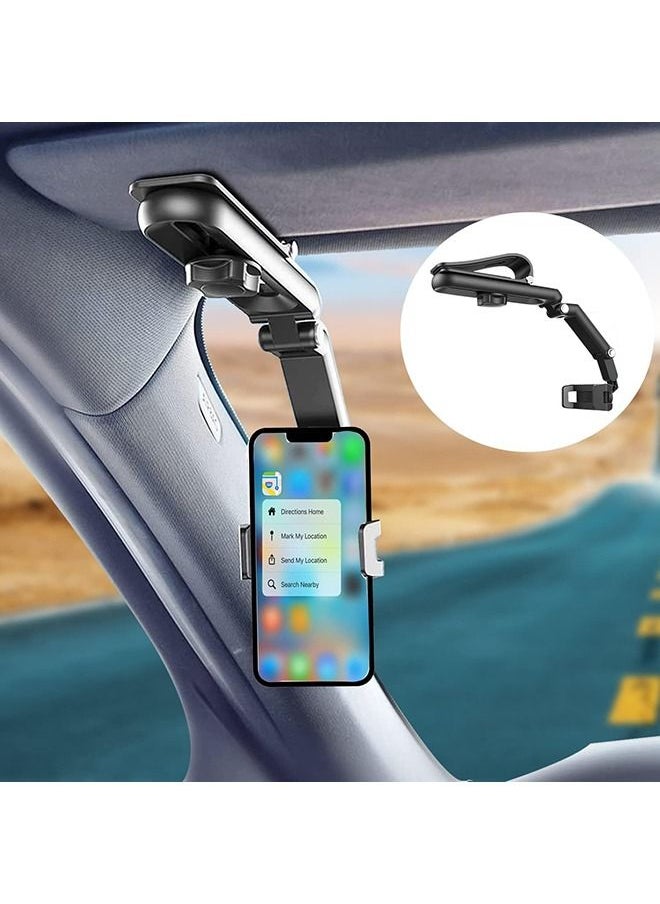 Arabest Car Phone Holder for Sun Visor, 1080° Rotatable Sun Visor Car Phone Mount Foldable Dashboard Phone Holder for Car, Universal Adjustable Spring Clip Car Cell Phone Stand for All Phone - Image 1