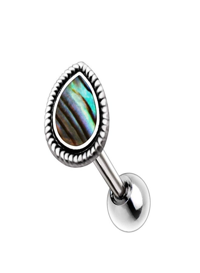 Pierced Owl 16G Stainless Steel Abalone Shell Teardrop Cartilage Helix Tragus Stud Earring - Image 1