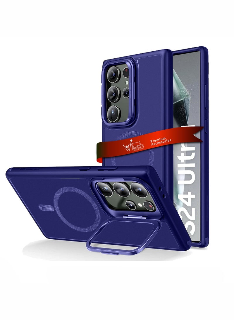 دبليو تيك حافظة لهاتف سامسونج جالاكسي S24 الترا 5G 2024 باللون الأزرق الداكن من Magsafe مغناطيسية قابلة للطي - Image 1