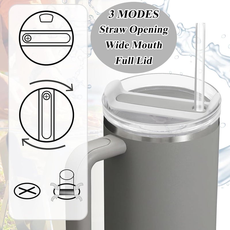 TiciKim 40oz Tumbler Lid Compatible for Stanley, 2 Pack Replacement Tumbler Lids Fit for Stanley Quencher 2.0 Tumbler 40 OZ, with Straws and Cleaning Brush (Grey) - Image 3