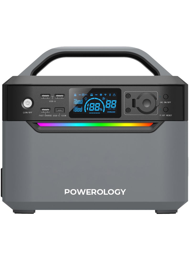 باورولوجي - Powerology مولد طاقة محمول 120000 مللي أمبير في الساعة شحن سريع 384 وات في الساعة 600 وات - أسود - Image 1