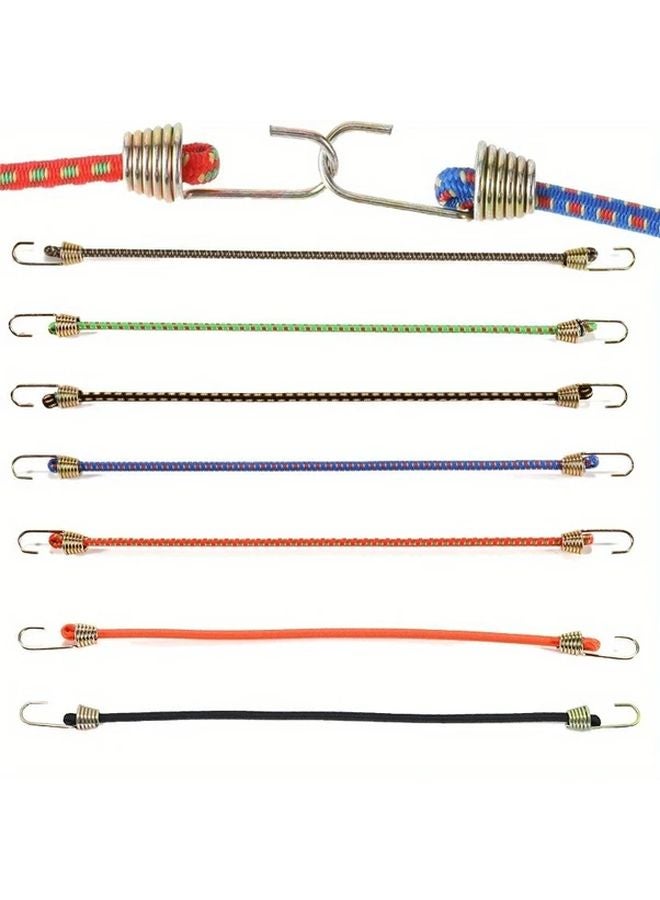 7pcs Mixed Color Elastic Ropes With Metal Hooks For Cargo Tarps Bikes Tents - Image 1
