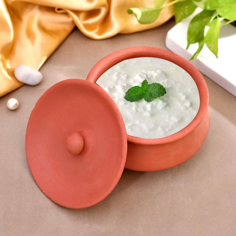 Onlinch Terracotta Clay Mini Pot with Lid for Curd, Yogurt Bowl | Small Mitti Dahi Handi, Earthenware, Brown (300 ML) - Image 4