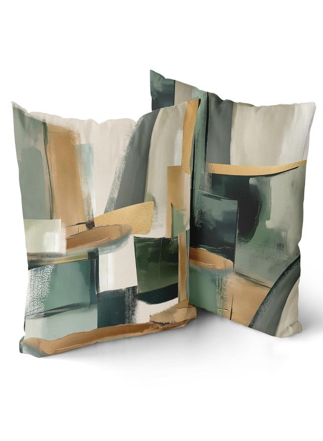 Giwawa Sage Green Gold Pillow Covers Abstract Green and Gold Throw Pillow Covers Set of 2 Modern Minimalist Square Pillow Case for Sofa Bed Living Room Home Decor 18 x 18 Inches - Image 1