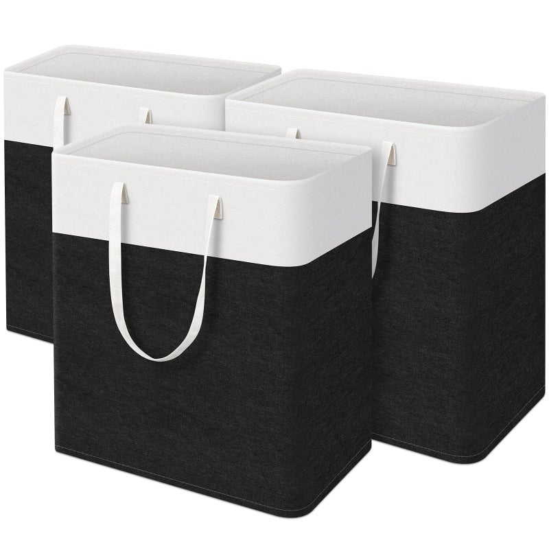 سلة غسيل TasticTotes مكونة من 3 قطع سلة غسيل مع مقابض وسلال غسيل قابلة للطي وملابس قذرة مقاومة للماء لتخزين المناشف للمنزل أو النوم 125 لتر-أسود - Image 1