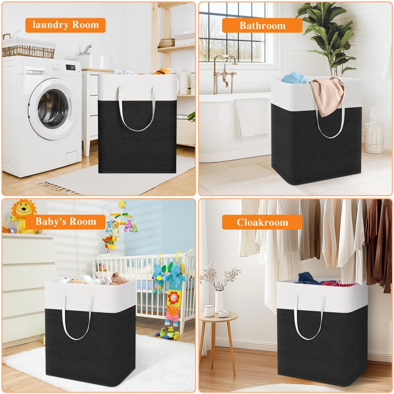 سلة غسيل TasticTotes مكونة من 3 قطع سلة غسيل مع مقابض وسلال غسيل قابلة للطي وملابس قذرة مقاومة للماء لتخزين المناشف للمنزل أو النوم 125 لتر-أسود - Image 5