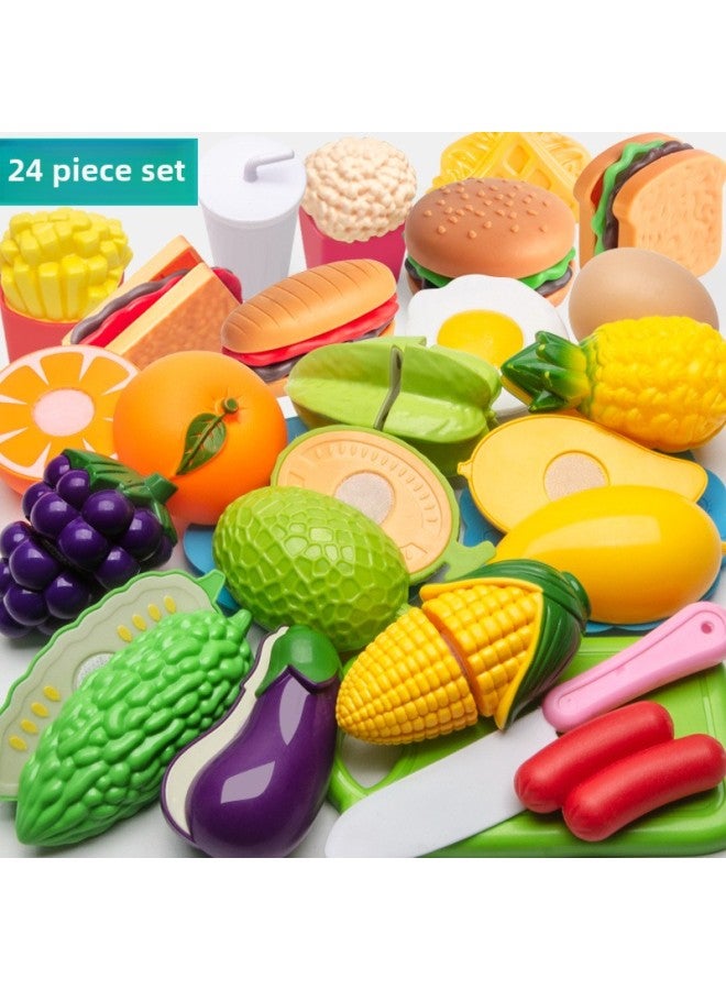 Children's Play House Cut Fruit Toy Simulation Kitchen Girl Shopping Cart Vegetable Cake Pizza Cut Joy-Color:Chieqile 24-piece Set - Image 1
