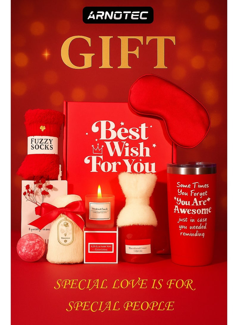 ARNOTEC سلة هدايا للنساء - صندوق هدايا عيد الميلاد، مجموعة هدايا الشفاء السريع تحتوي على 13 هدية ملهمة، حزمة علاج سبا مريحة للنساء، صداقة أفضل، هدية لصديقة، هدية لصديقة أنثوية - Image 1