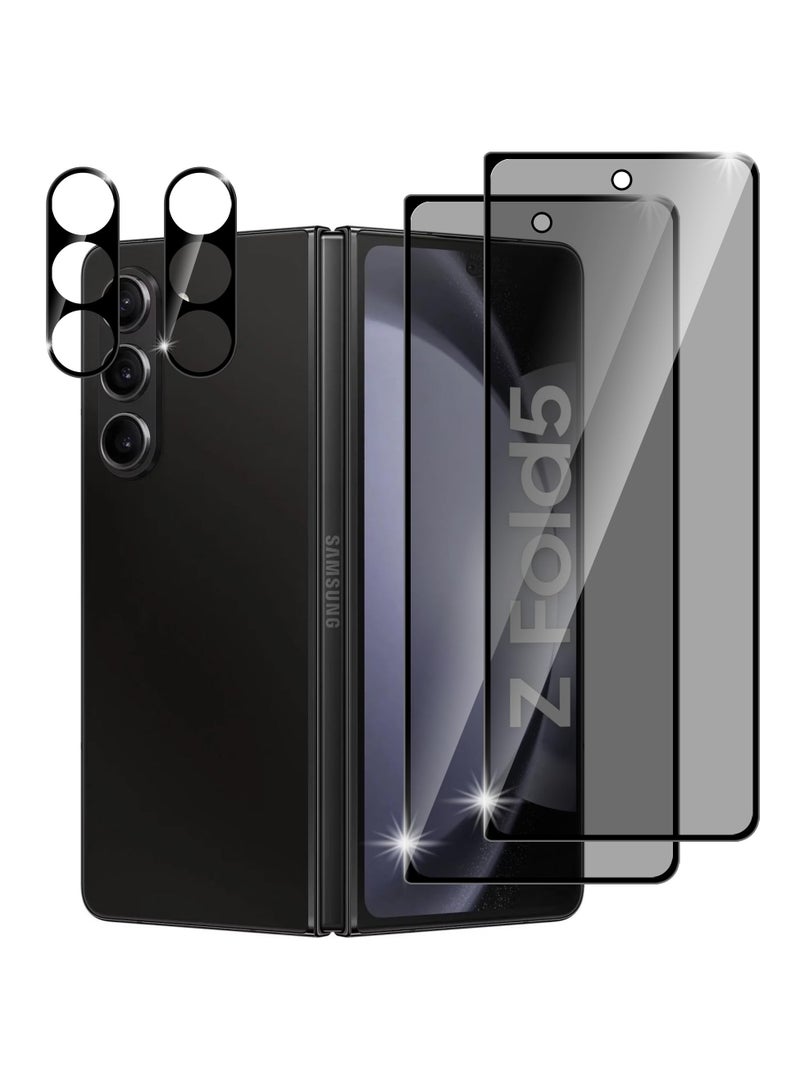 KASTWAVE Privacy Protection Tempered Glass for Samsung Galaxy Z Fold 5 - Screen & Camera Lens Protector 2 Pack - Anti-peeping Security Shield