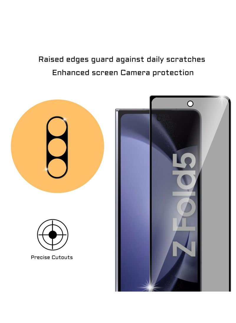 KASTWAVE Privacy Protection Tempered Glass for Samsung Galaxy Z Fold 5 - Screen & Camera Lens Protector 2 Pack - Anti-peeping Security Shield