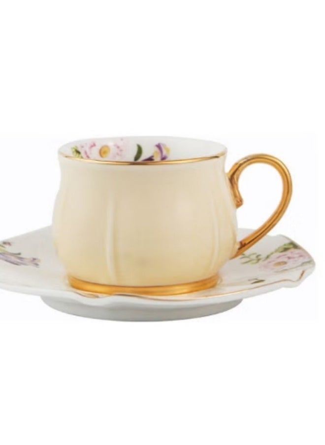 Generic - 2-Piece Voguish Unique Gold Handle Small Five Leaf Cup And Saucer Multicolour 115ml - Image 1