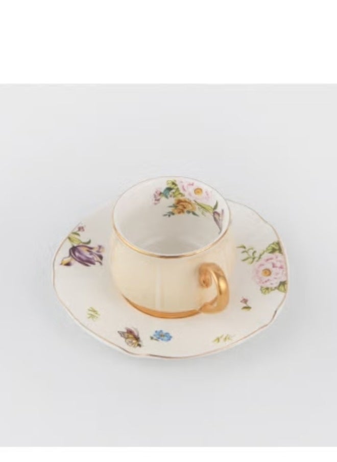 Generic - 2-Piece Voguish Unique Gold Handle Small Five Leaf Cup And Saucer Multicolour 115ml - Image 1