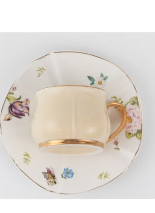 Generic - 2-Piece Voguish Unique Gold Handle Small Five Leaf Cup And Saucer Multicolour 115ml - Image 1
