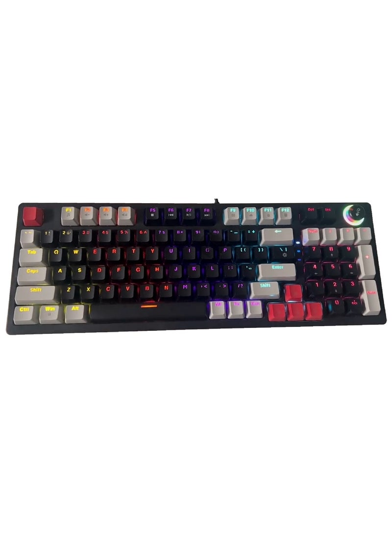 T-WOLF 80% Mechanical Gaming Keyboard LED Backlit Compact 97 Keys Wired Mechanical Keyboard With Volume Control Knob  Switch Keyboard for Gaming or Office  - Image 2