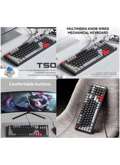 T-WOLF 80% Mechanical Gaming Keyboard LED Backlit Compact 97 Keys Wired Mechanical Keyboard With Volume Control Knob  Switch Keyboard for Gaming or Office  - Image 5