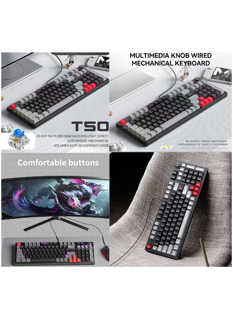 T-WOLF 80% Mechanical Gaming Keyboard LED Backlit Compact 97 Keys Wired Mechanical Keyboard With Volume Control Knob  Switch Keyboard for Gaming or Office  - Image 5