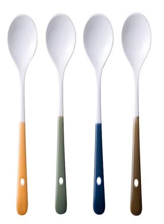 Forieru 4Pcs Porcelain Soup Spoons Cute Ceramic Tablespoon Long Handle Soup Spoon Small Spoons For Soup Dumpling Ice Cream (Orange+Green+Blue+Brown) - Image 1